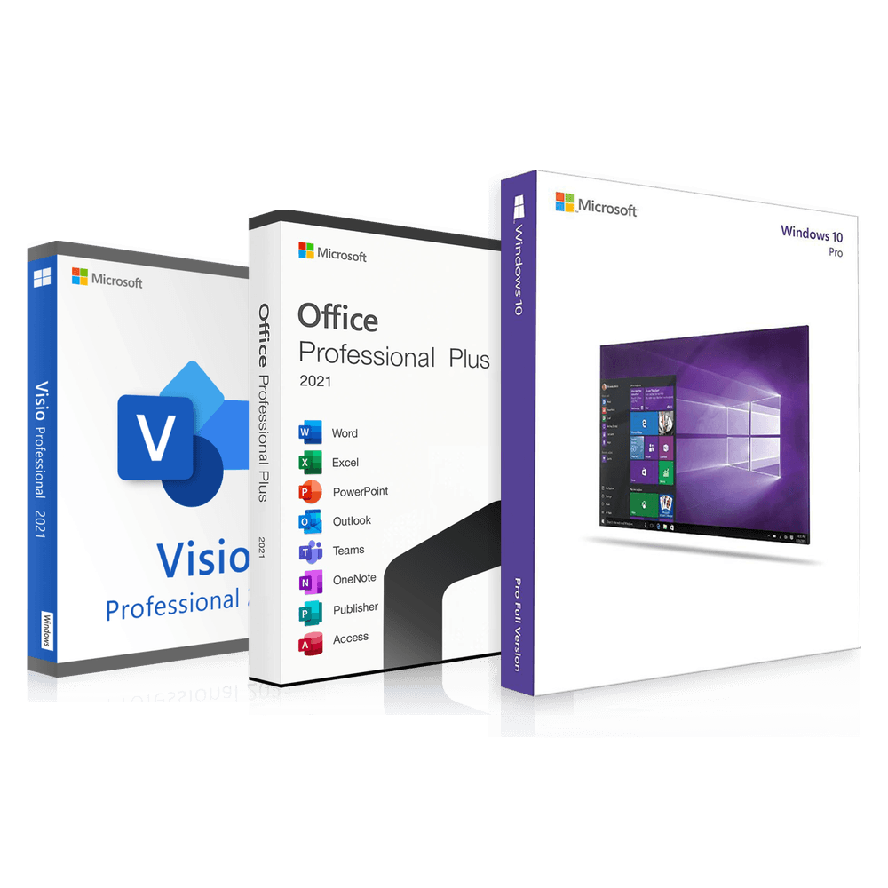 Microsoft Windows 10 Pro + Office 2021 Professional Plus + Visio 2021 Professional | Black Friday | 3 programmi al prezzo di 1