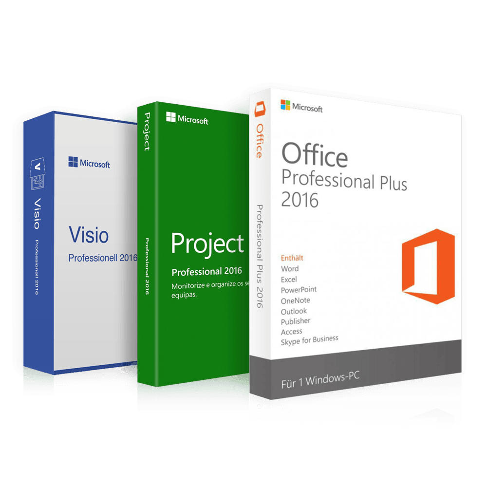 Office 2016 Professional + Visio 2016 Professional + Project 2016 Professional | Pacchetto
